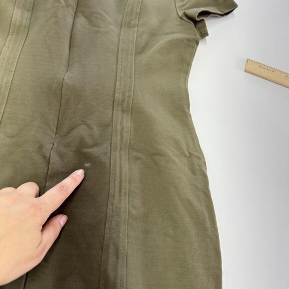 Toccin NY Dress Womens 8 Olive Green Short Sleeve Zip Front Fitted Sheath Career - Picture 10 of 10